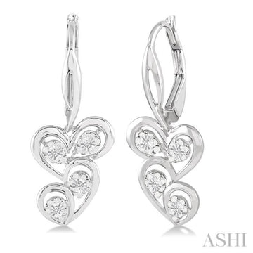 1/10 ctw Round Cut Diamond Twice Heart Earrings in Sterling Silver